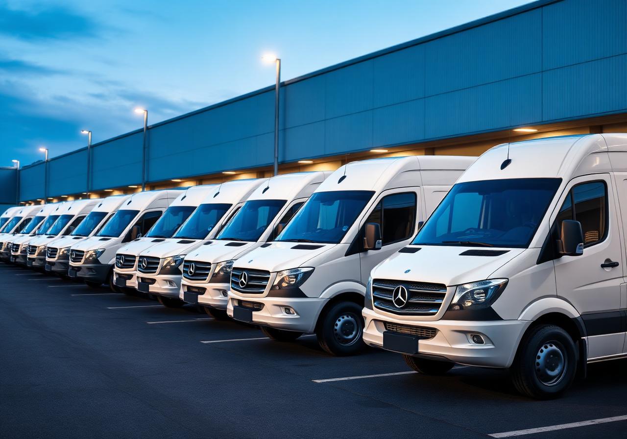Fleet of vans at depot